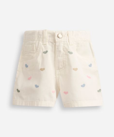 short mom infantil de sarja coração off white