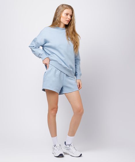 short feminino de moletom felpado cós elástico mindset azul