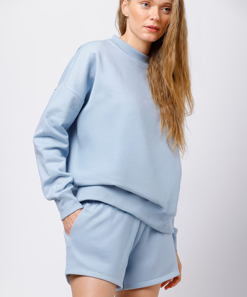short feminino de moletom felpado cós elástico mindset azul