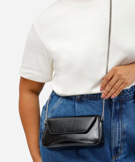bolsa transversal feminina alça corrente preto