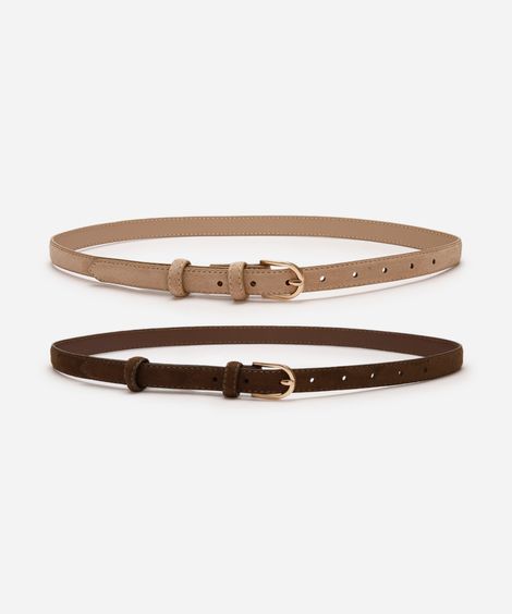 kit de 2 cintos femininos fivela suede colorido