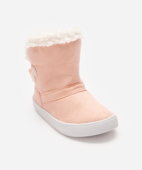 bota infantil cano curto forrada com laço rosa