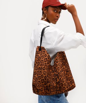 bolsa shoulder dupla face animal print babi louise colorida