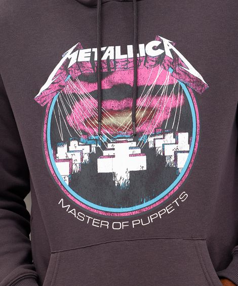 blusão masculino de moletom metallica com capuz cinza