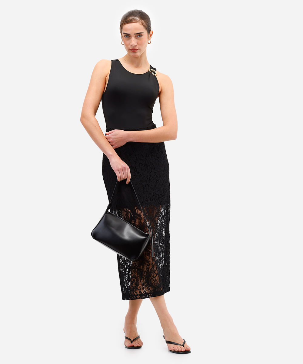 body feminino de poliamida com franzido preto