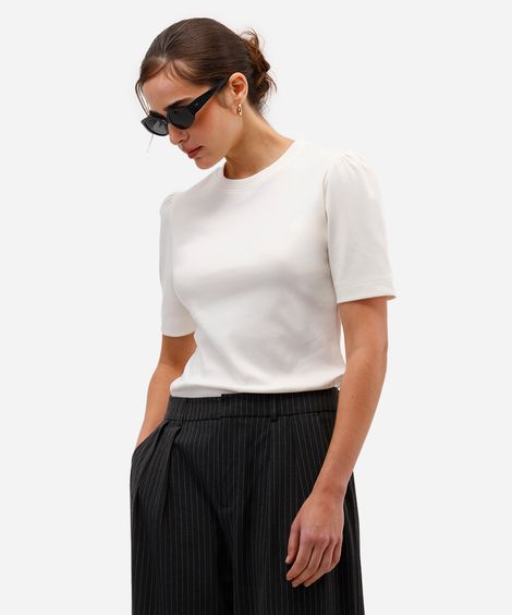 camiseta feminina de algodão peruano manga bufante off white