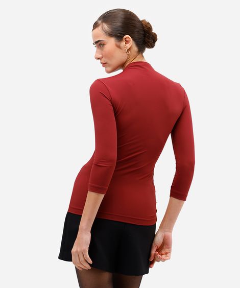 blusa feminina de poliamida gola franzida vinho