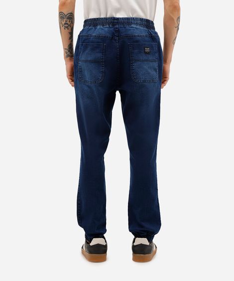 calça jeans jogger slim com bolsos azul escuro