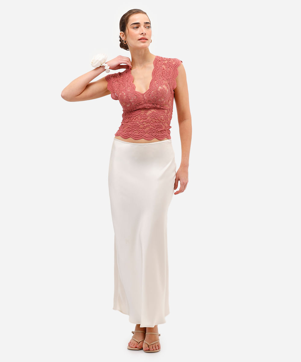 blusa feminina rendada decote v rosa