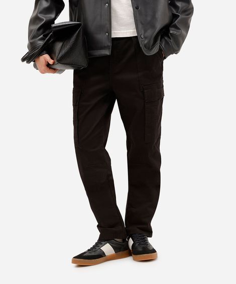 calça de sarja cargo wide preta