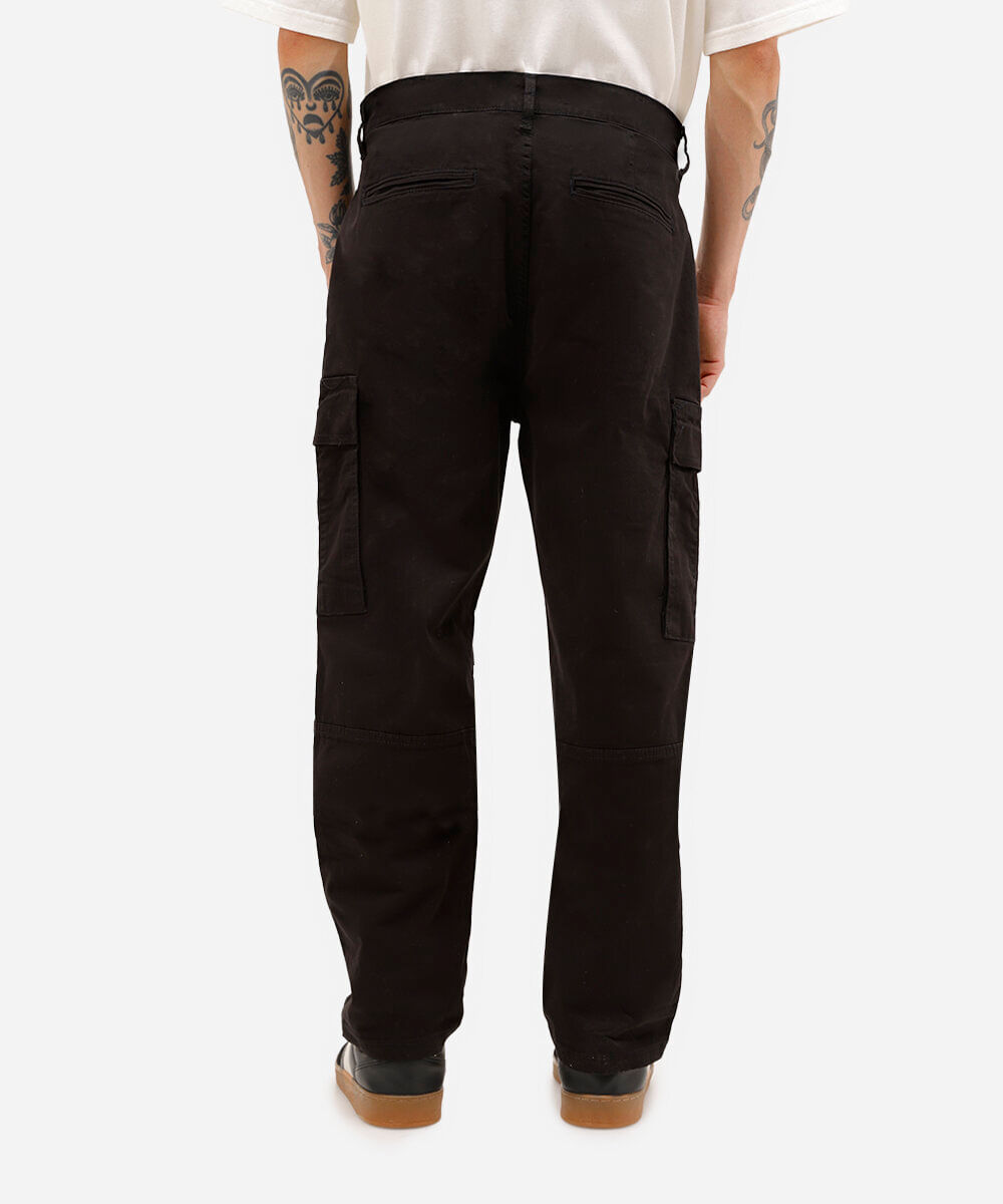 calça de sarja cargo wide preta