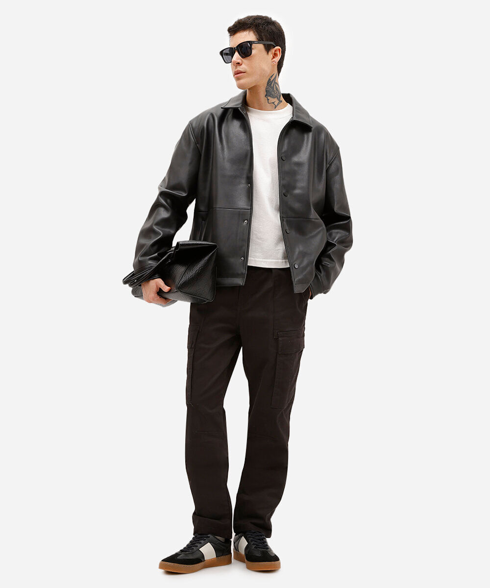 calça de sarja cargo wide preta