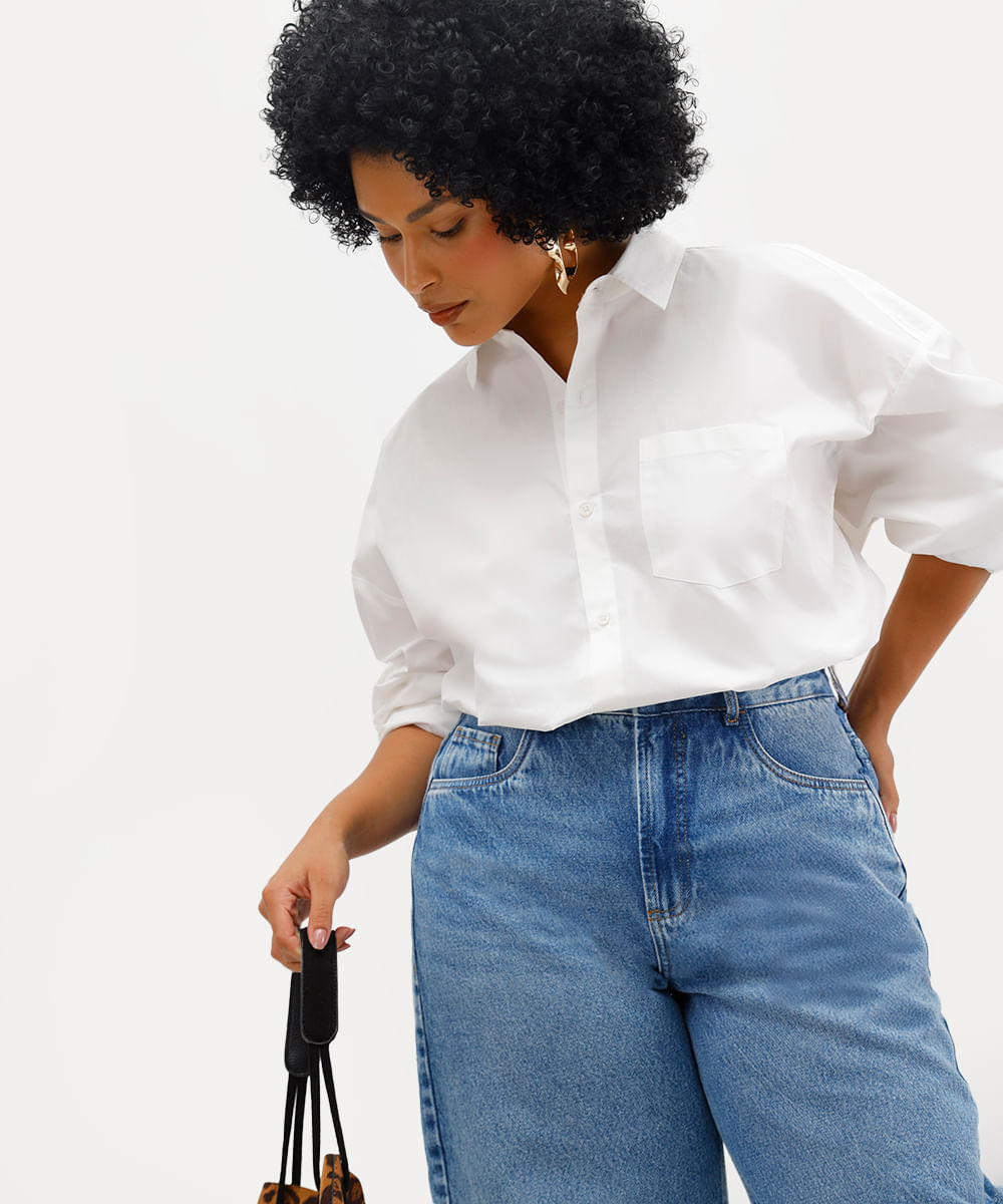 camisa oversized unissex de algodão babi louise branca