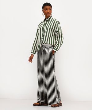 calça pijama feminina de algodão listrada babi louise preta