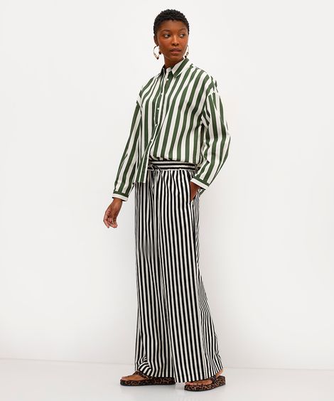 calça estilo pijama feminina de algodão listrada babi louise preta