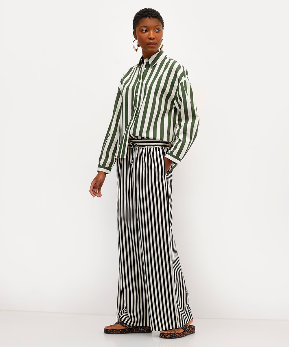 calça estilo pijama feminina de algodão listrada babi louise preta