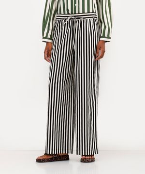 calça pijama feminina de algodão listrada babi louise preta