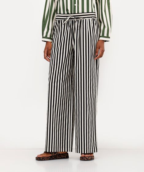 calça estilo pijama feminina de algodão listrada babi louise preta
