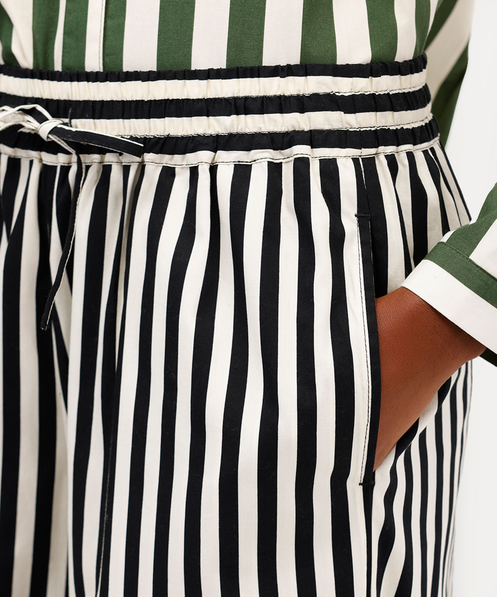 calça estilo pijama feminina de algodão listrada babi louise preta
