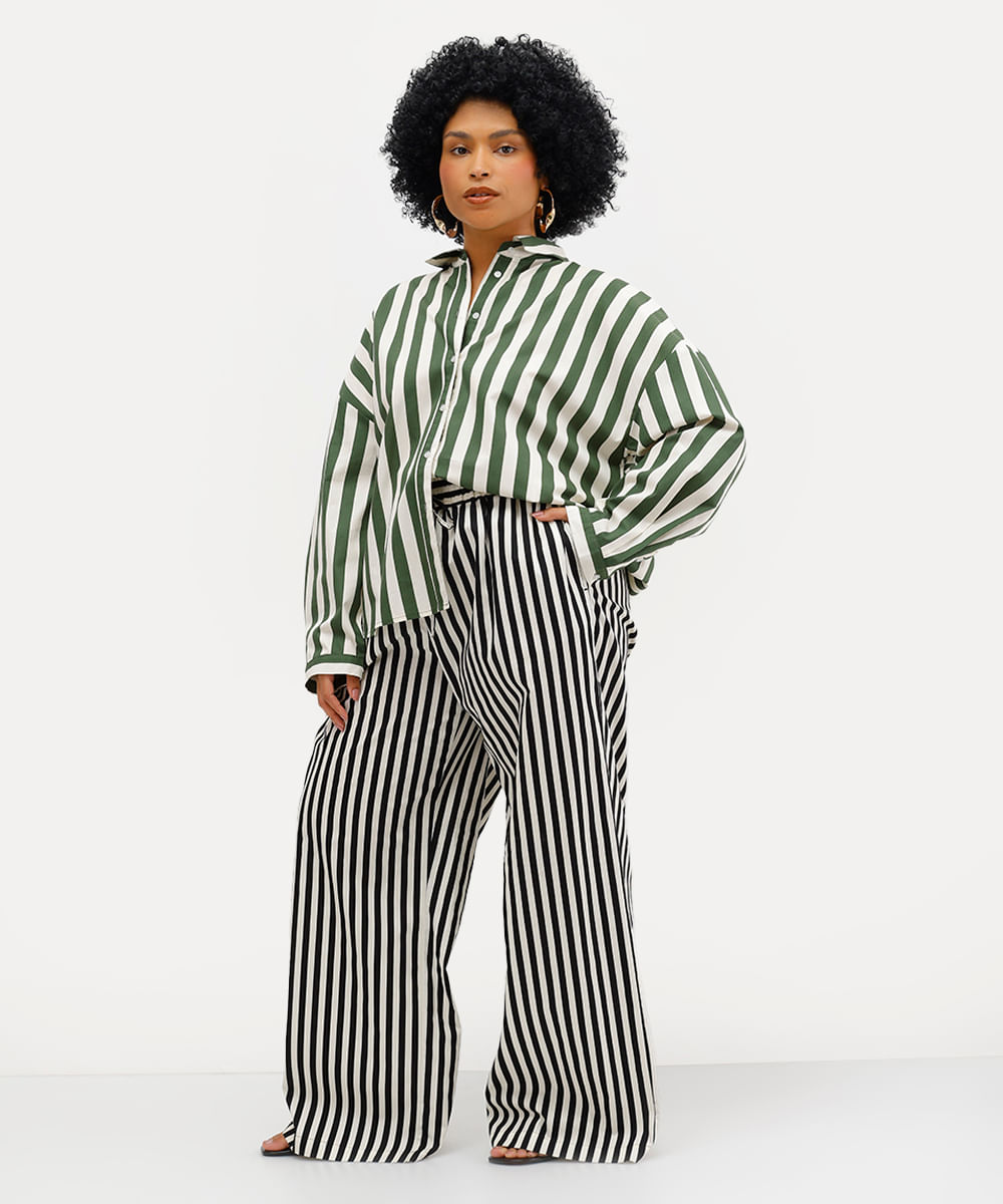 calça estilo pijama feminina de algodão listrada babi louise preta