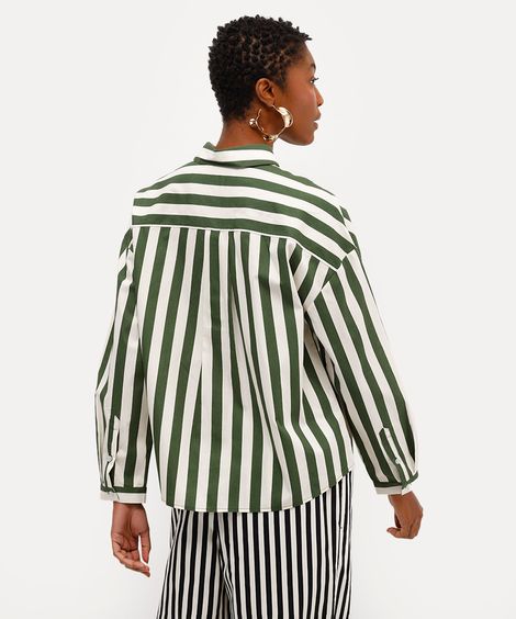 camisa oversized feminina de algodão listrada babi louise verde