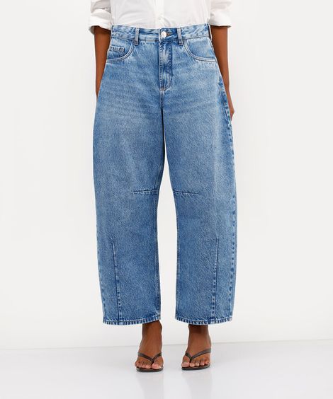 calça barrel feminina jeans cintura alta babi louise azul