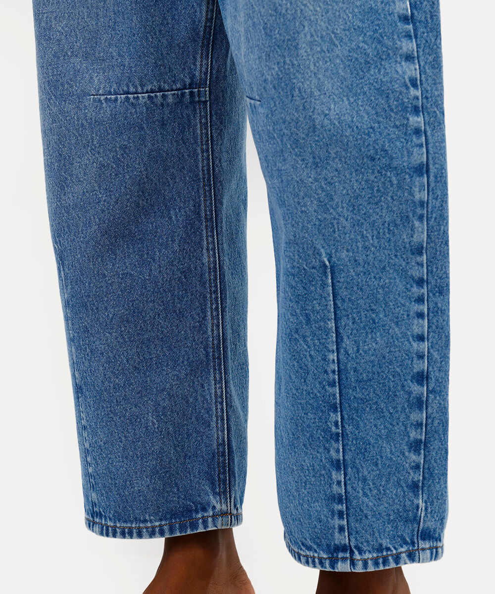 calça barrel feminina jeans cintura alta babi louise azul
