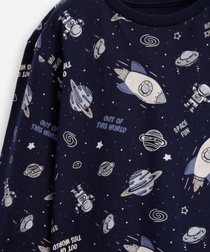 pijama longo infantil algodão galáxia azul