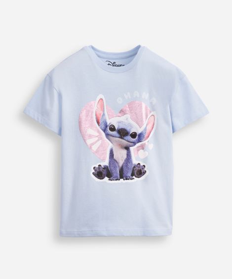 camiseta de algodão infantil stitch azul