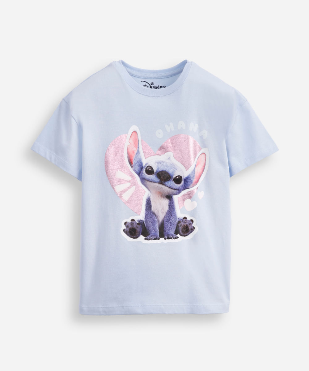 camiseta de algodão infantil stitch azul