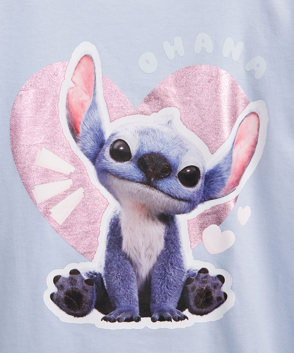 camiseta de algodão infantil stitch azul