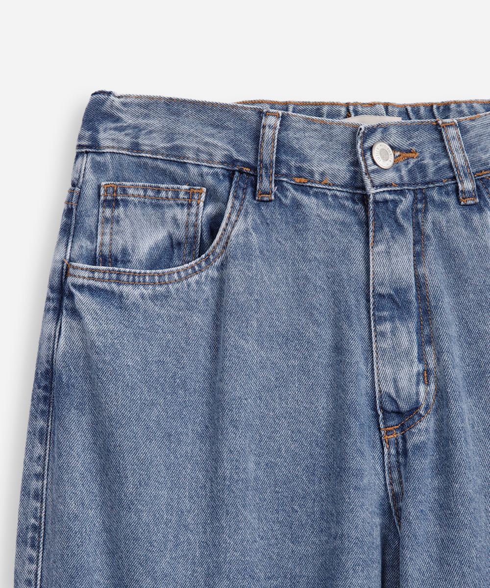 calça reta juvenil jeans com bolso cargo azul