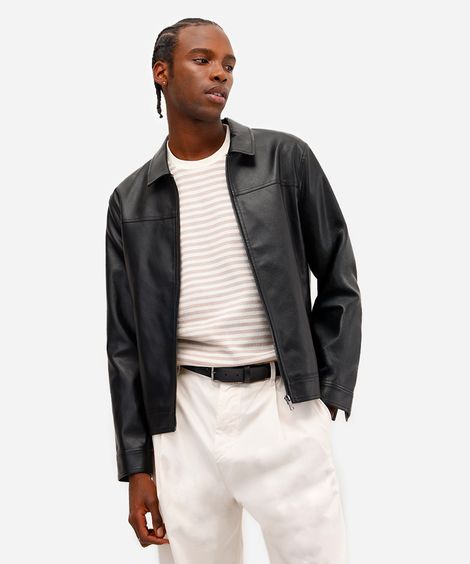 jaqueta masculina de poliuretano com recortes preta