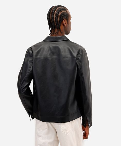 jaqueta masculina de poliuretano com recortes preta