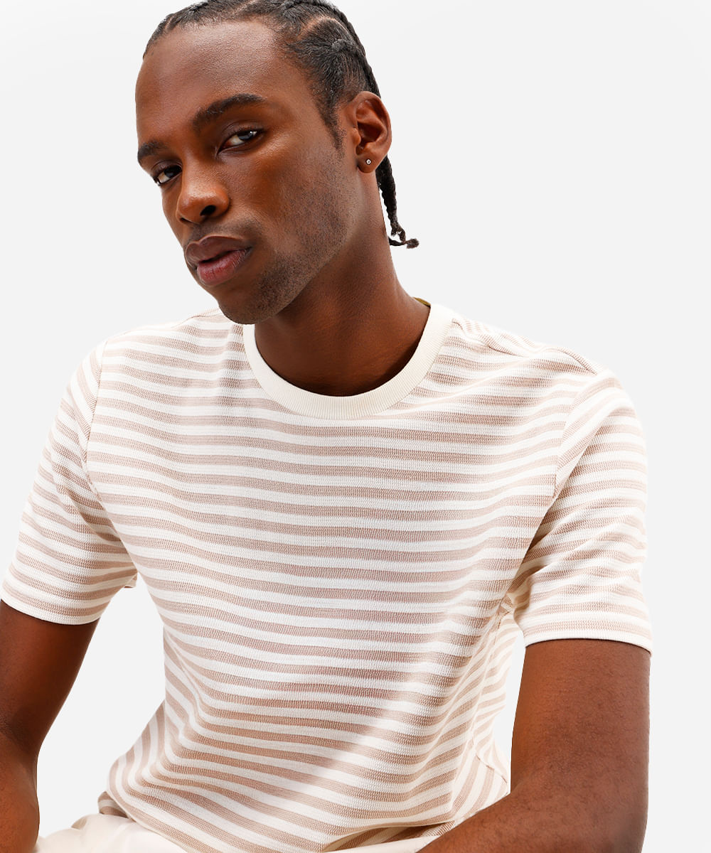 camiseta de tricot listrada - bege