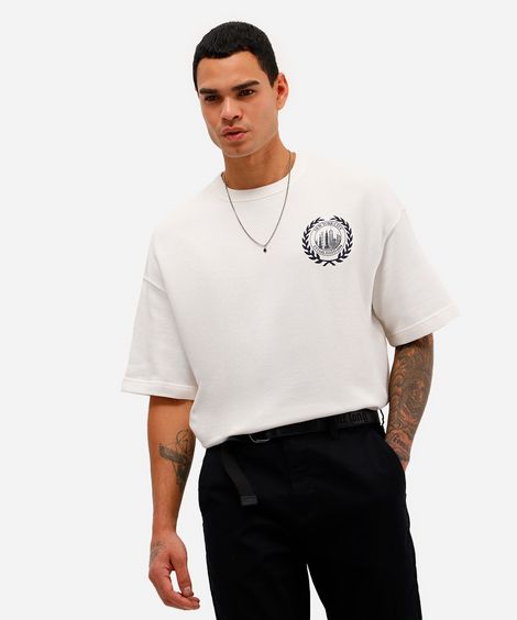 camiseta oversized masculina de moletom sem felpa east village off white
