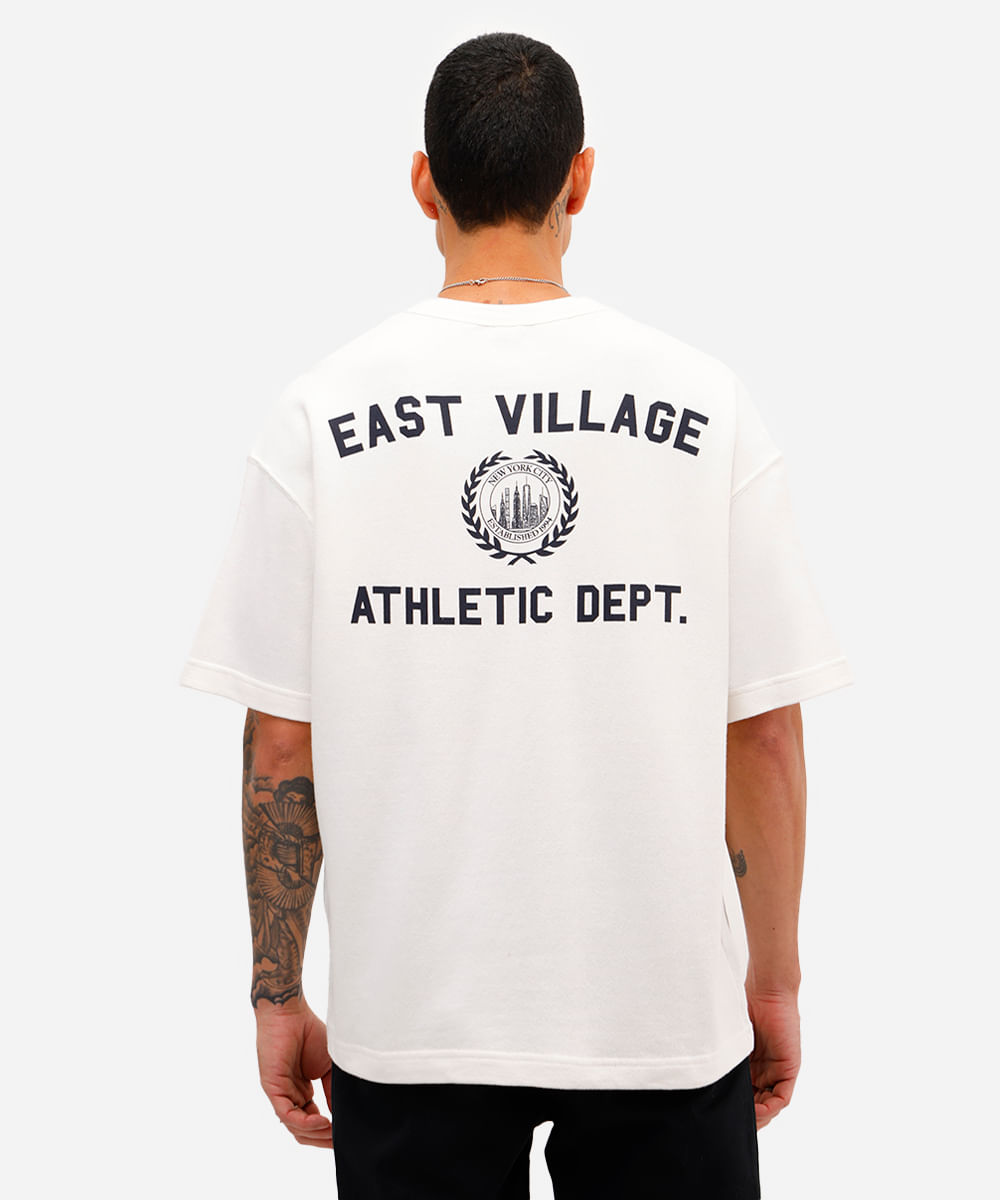 camiseta oversized masculina de moletom sem felpa east village off white