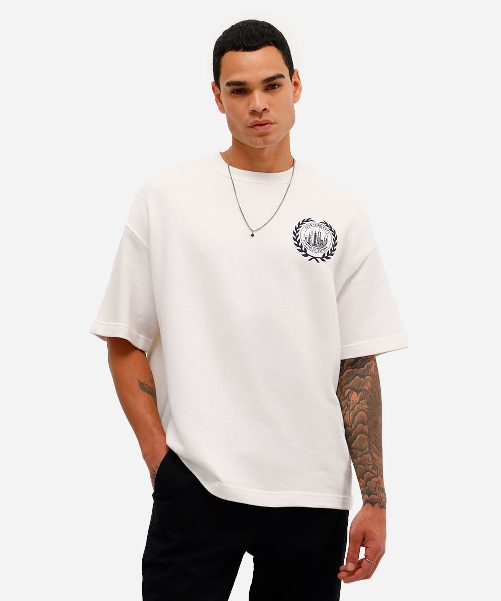 camiseta oversized masculina de moletom sem felpa east village off white
