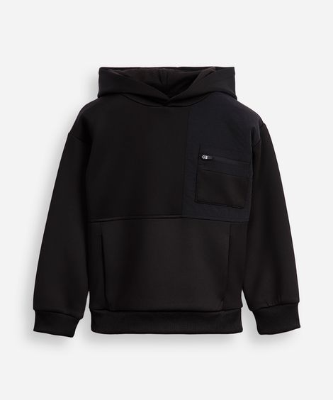 blusão infantil com capuz e bolso texturizado preto