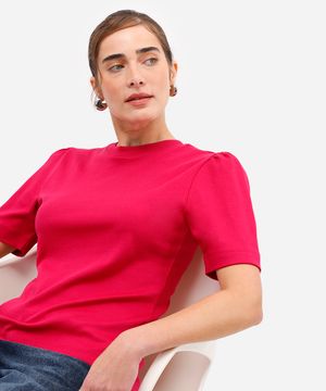 camiseta feminina de algodão peruano manga bufante rosa