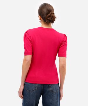 camiseta feminina de algodão peruano manga bufante rosa