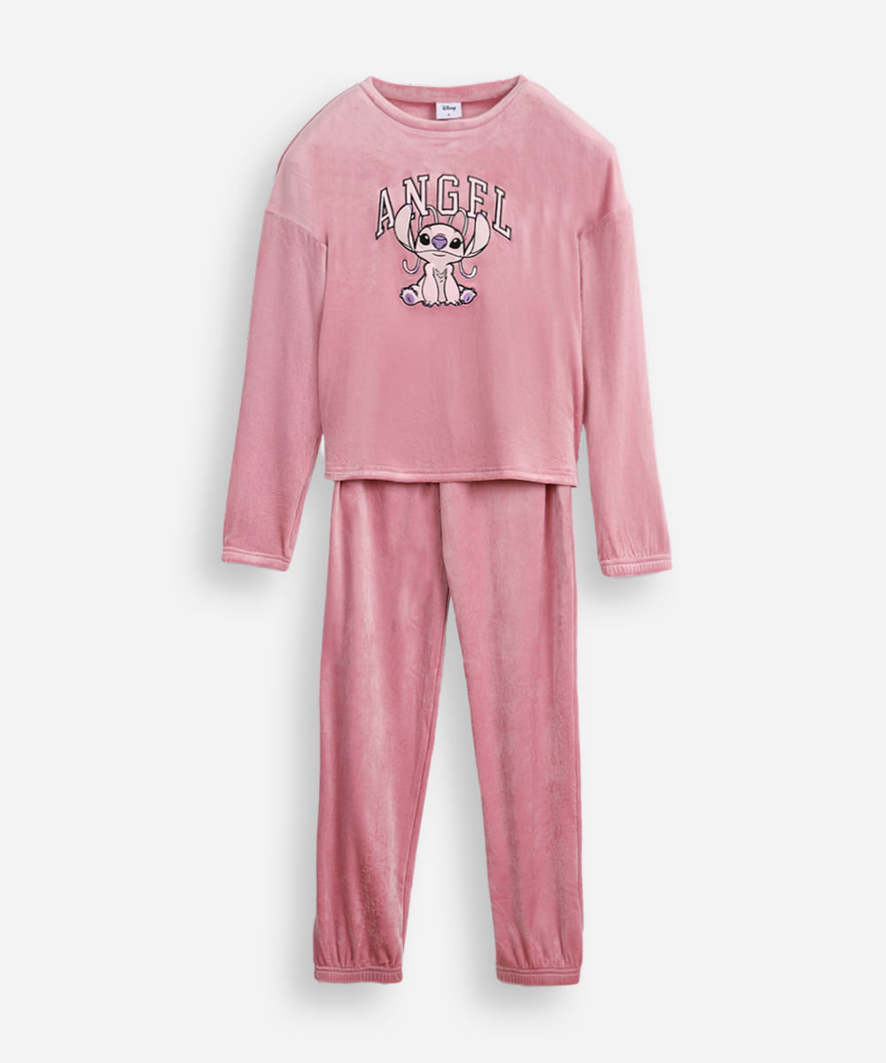 pijama longo infantil plush angel rosa