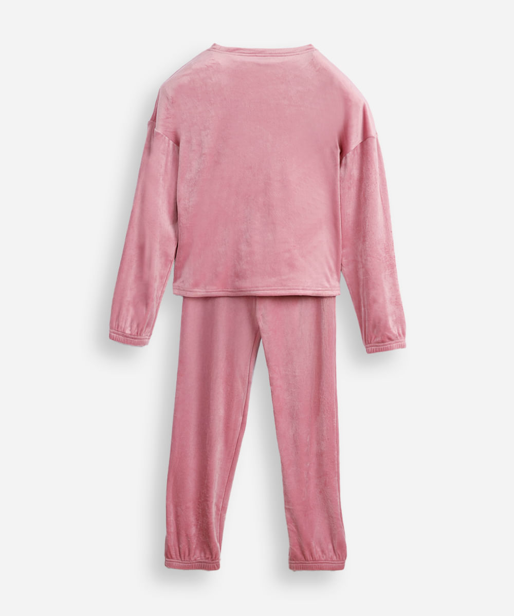 pijama longo infantil plush angel rosa
