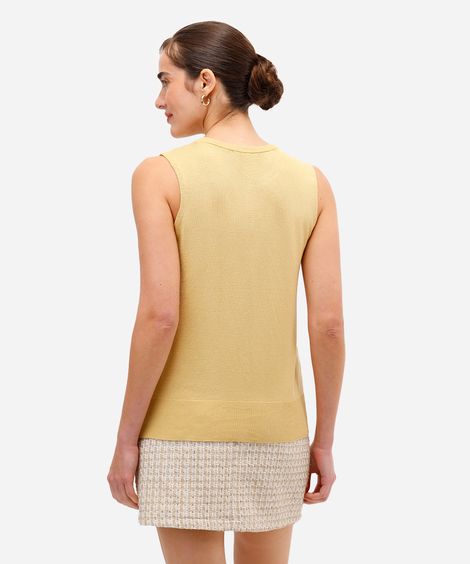 blusa feminina de tricot com botões amarela