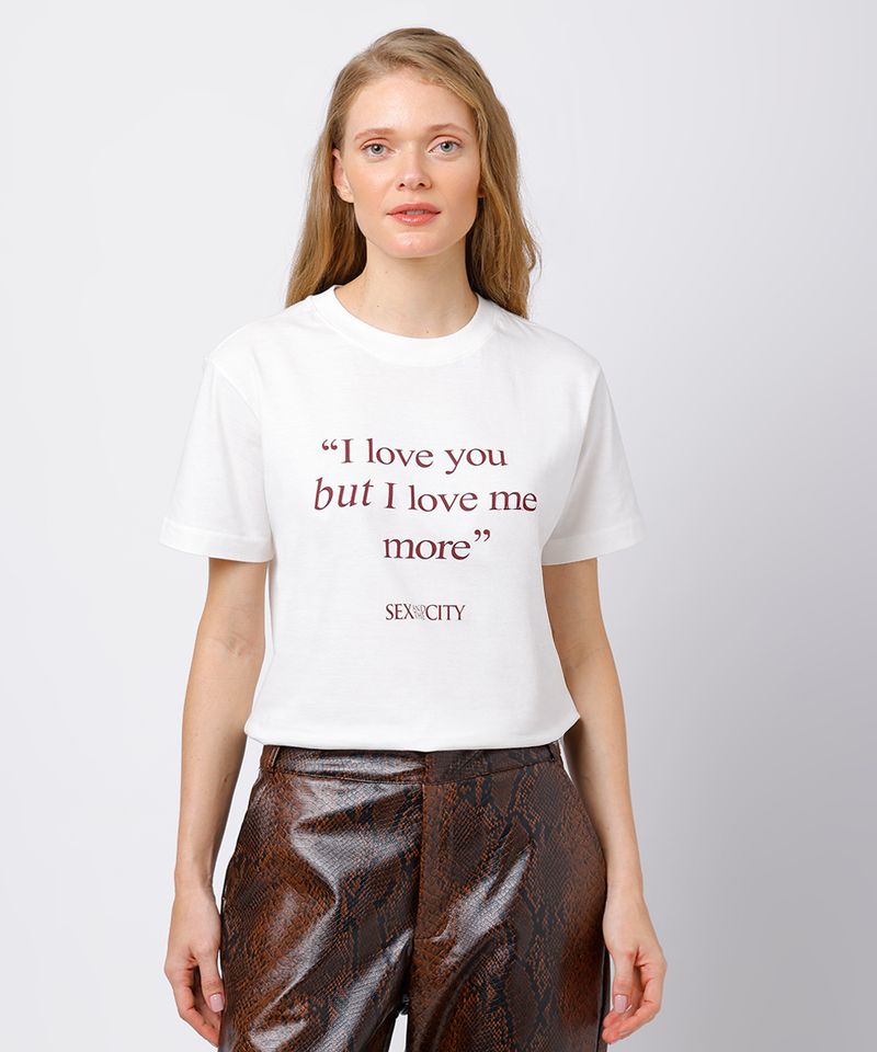 camiseta feminina de algodão i love you but i love me more mindset off white