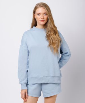 blusão feminino de moletom felpado com bordado mindset azul