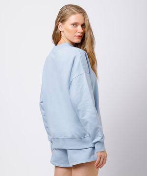 blusão feminino de moletom felpado com bordado mindset azul