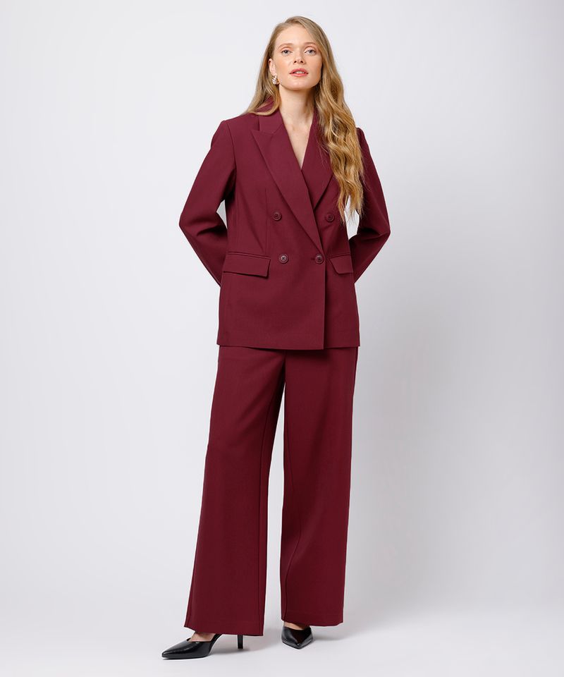 calça reta feminina de alfaiataria mindset vinho