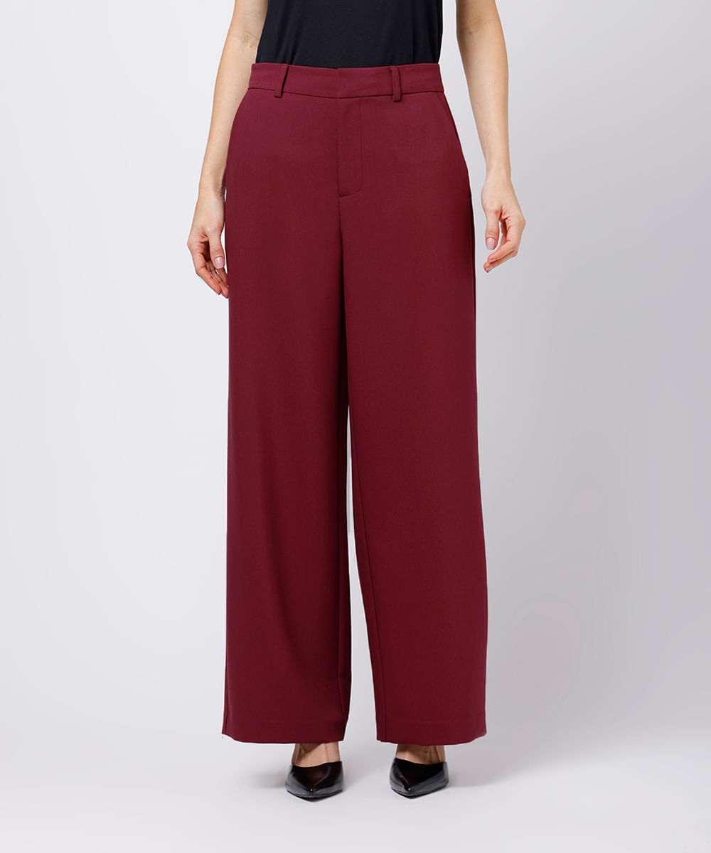 calça reta feminina de alfaiataria mindset vinho