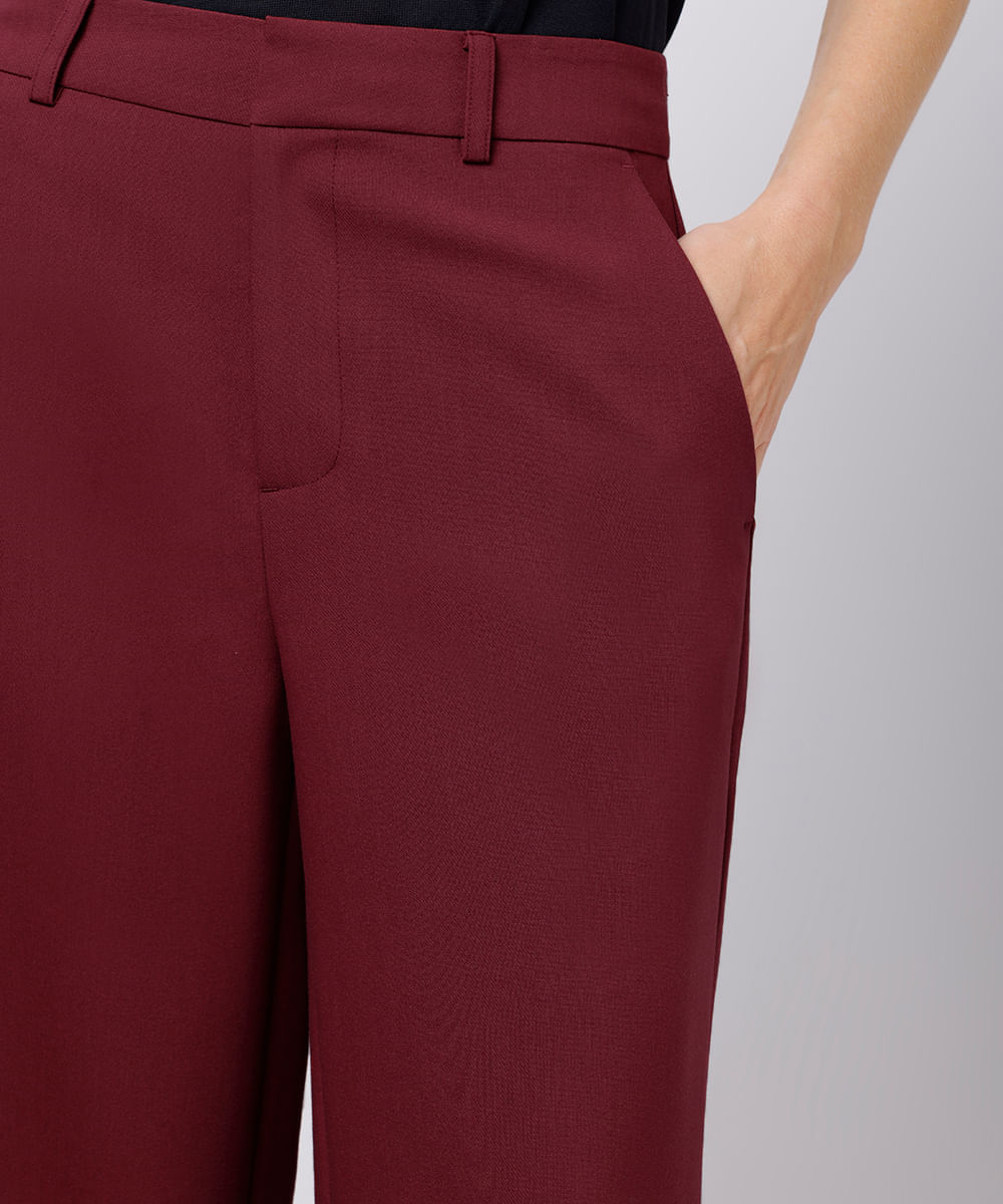 calça reta feminina de alfaiataria mindset vinho